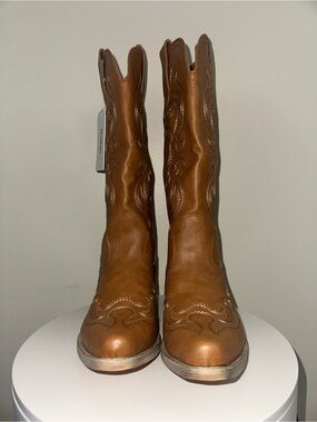 Women's Tan Western-Inspired Ankle Booties with Embroidered Detail